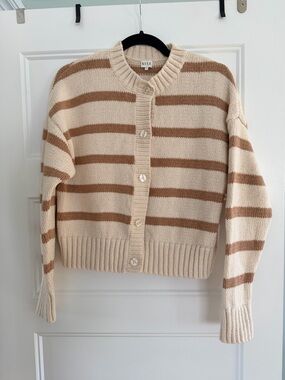 KULE Cream and Brown Striped Button Cardigan